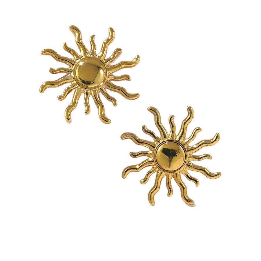 Fashion Vintage Sun Stainless Steel Polished Stud Earrings for Women