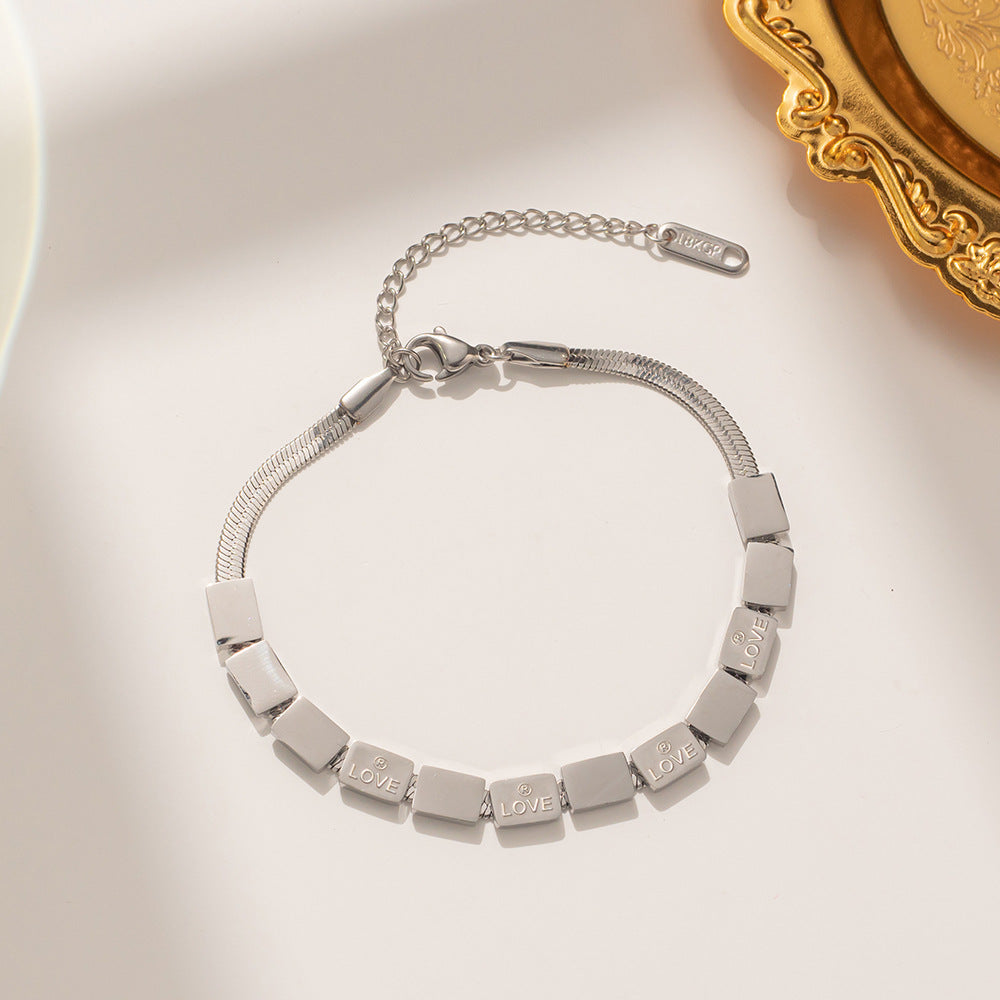 Minimalist Letter-Shaped Titanium Steel Love Bracelet with Gold Plating for Women