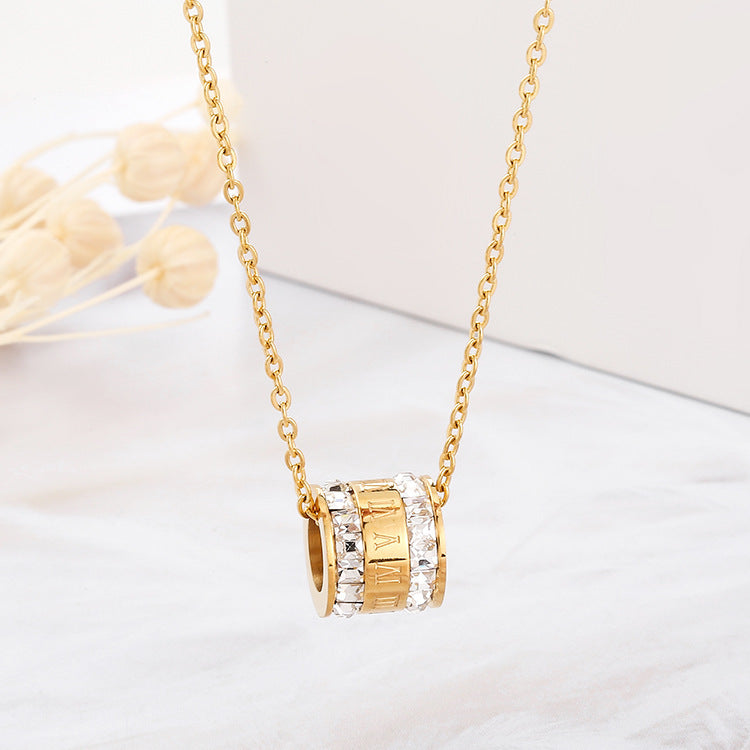 Minimalist Waist-Shaped Titanium Steel Necklace for Women with Rhinestone Inlay and Plated Finish on O-Chain