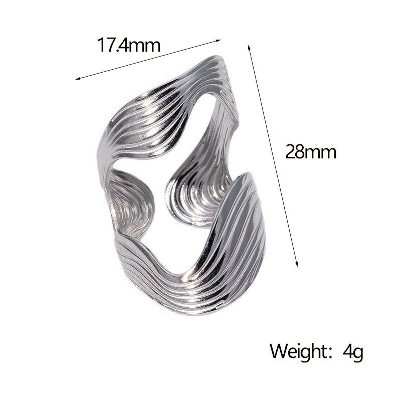 Anello da donna in acciaio inossidabile a forma geometrica irregolare e aperta, con finitura placcata e stile moderno minimalista