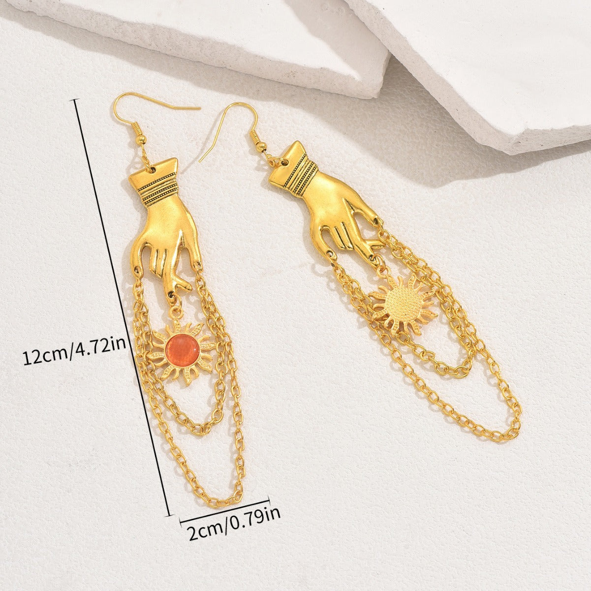Orecchini da donna in lega di zinco con geometria a forma di mano stile Hiphop e strass a micropavé