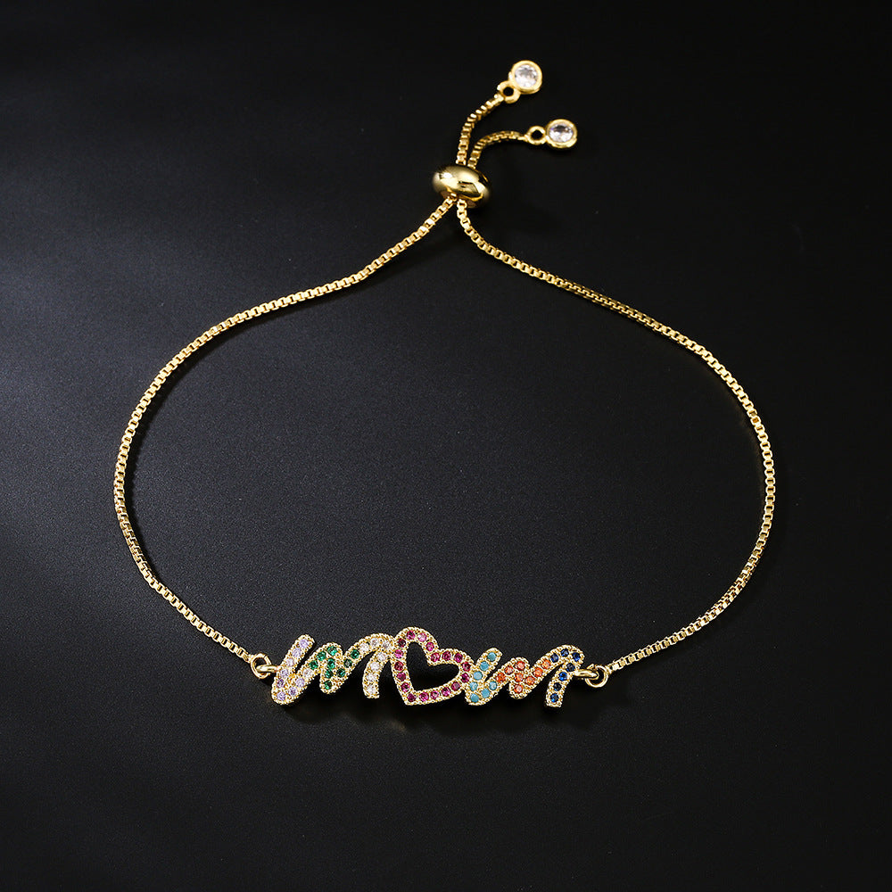 Geometric Style Gold-Tone Copper Bracelet for Women with Cubic Zirconia Inlay