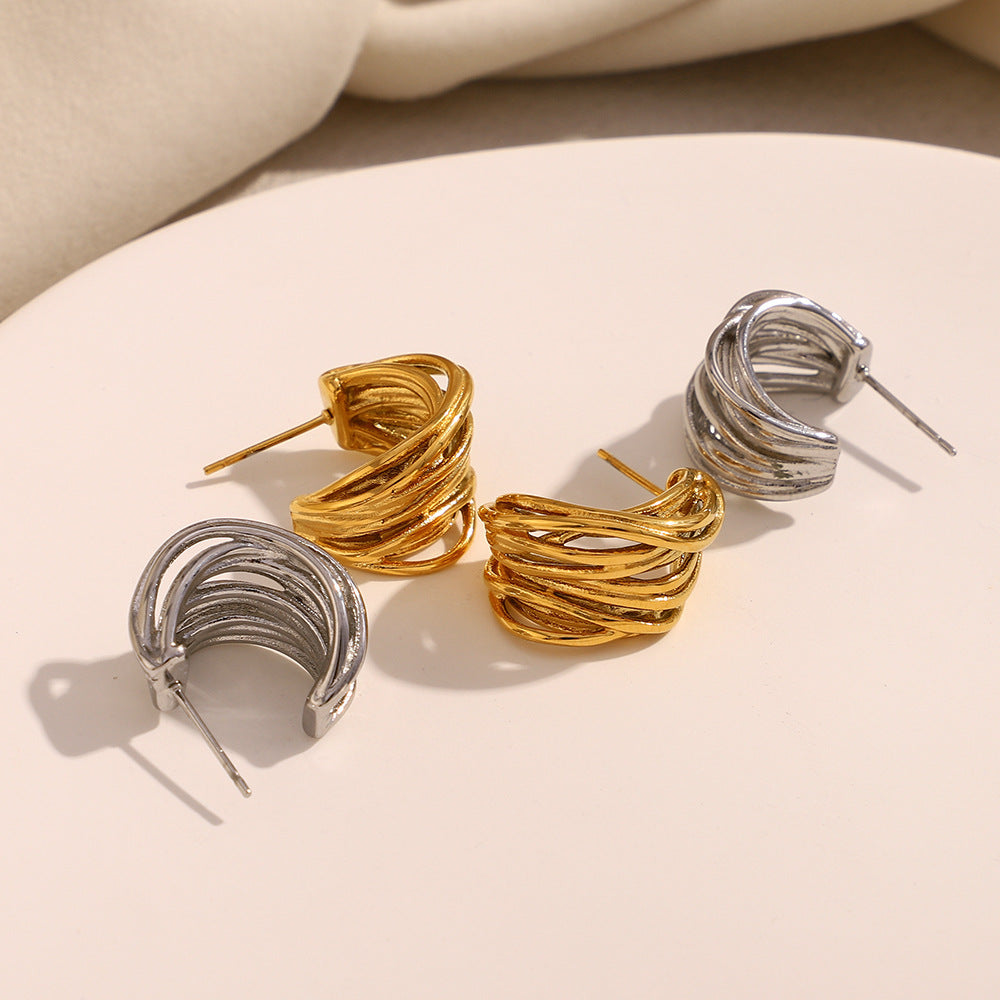 Orecchini da donna in acciaio inossidabile geometrici minimalisti placcati oro 18 carati con design a C cavo