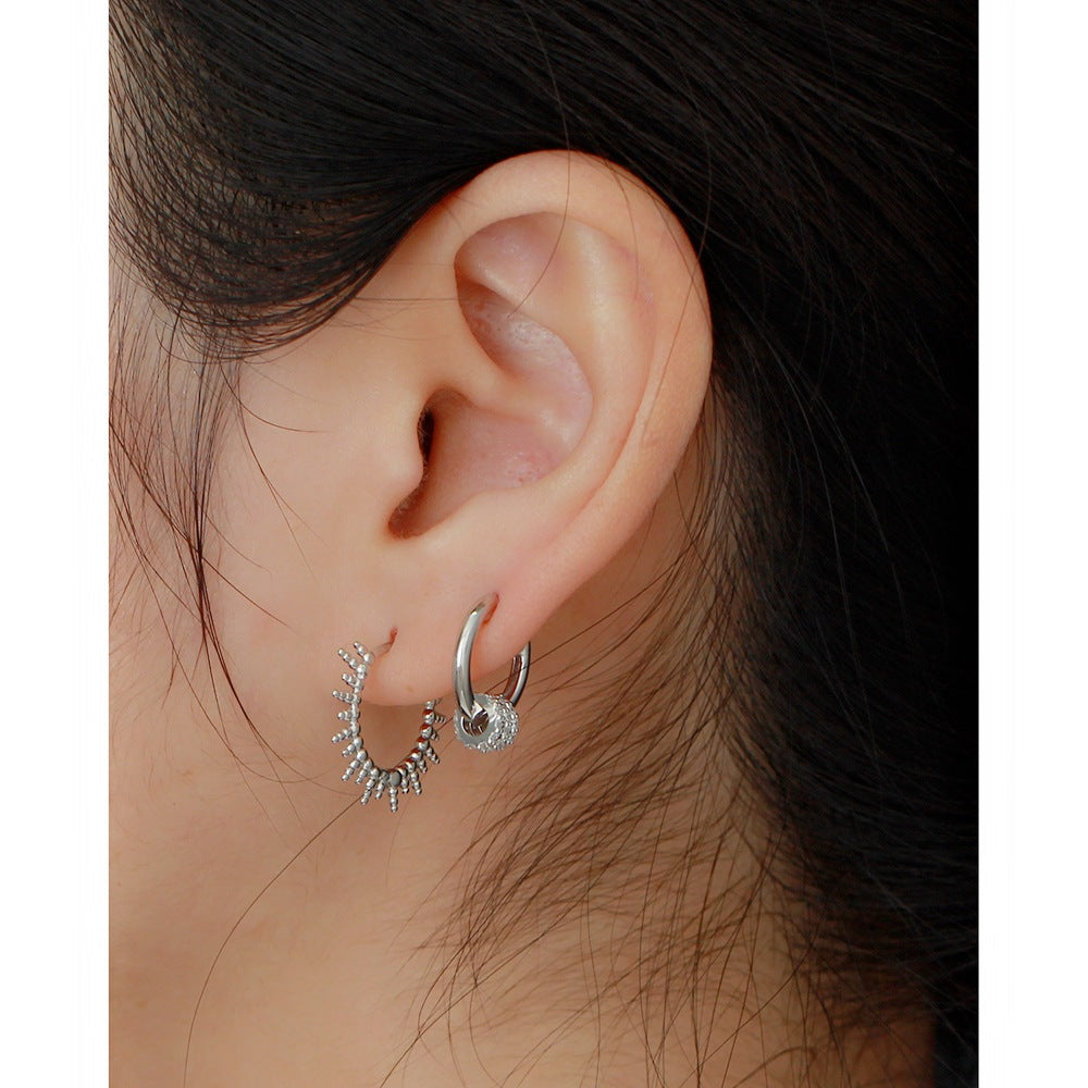 Elegantes Pendientes de Aro Detachables Geométricos Redondos de Plata Esterlina 925 con Diamantes Incrustados para Mujer