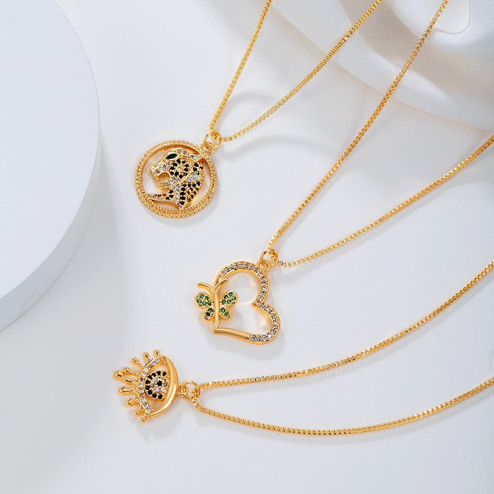 Minimalist Punk Brass Cubic Zirconia Butterfly Pendant Necklace Curb Chain