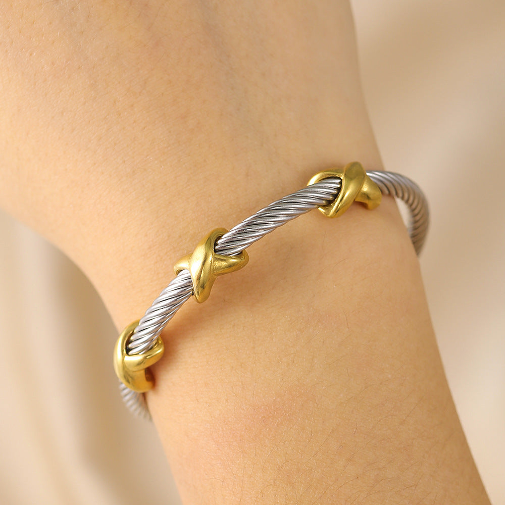 Streetwear Geometric Rope Chain Titanium Steel Adjustable Open Cuff Bracelet