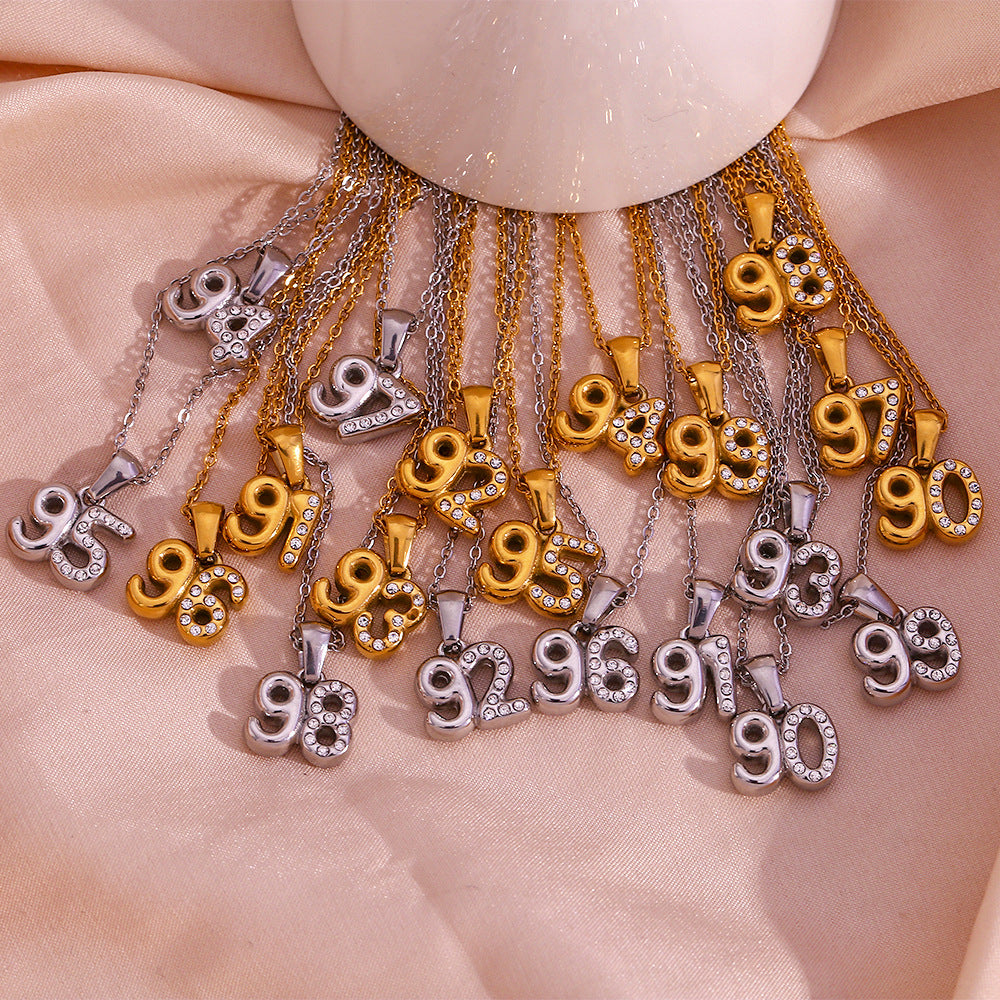 Minimalist Fashion Necklace for Women with Stainless Steel Chain, 18K Gold Plated Titanium Steel Pendant, Micro-Paved Rhinestone Accent, 3D Numeric Year Design