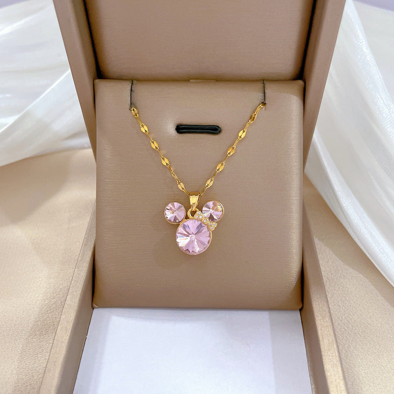 Collar de lujo unisex con cadena para labios de acero titanio con incrustaciones de diamantes de imitación geométricos