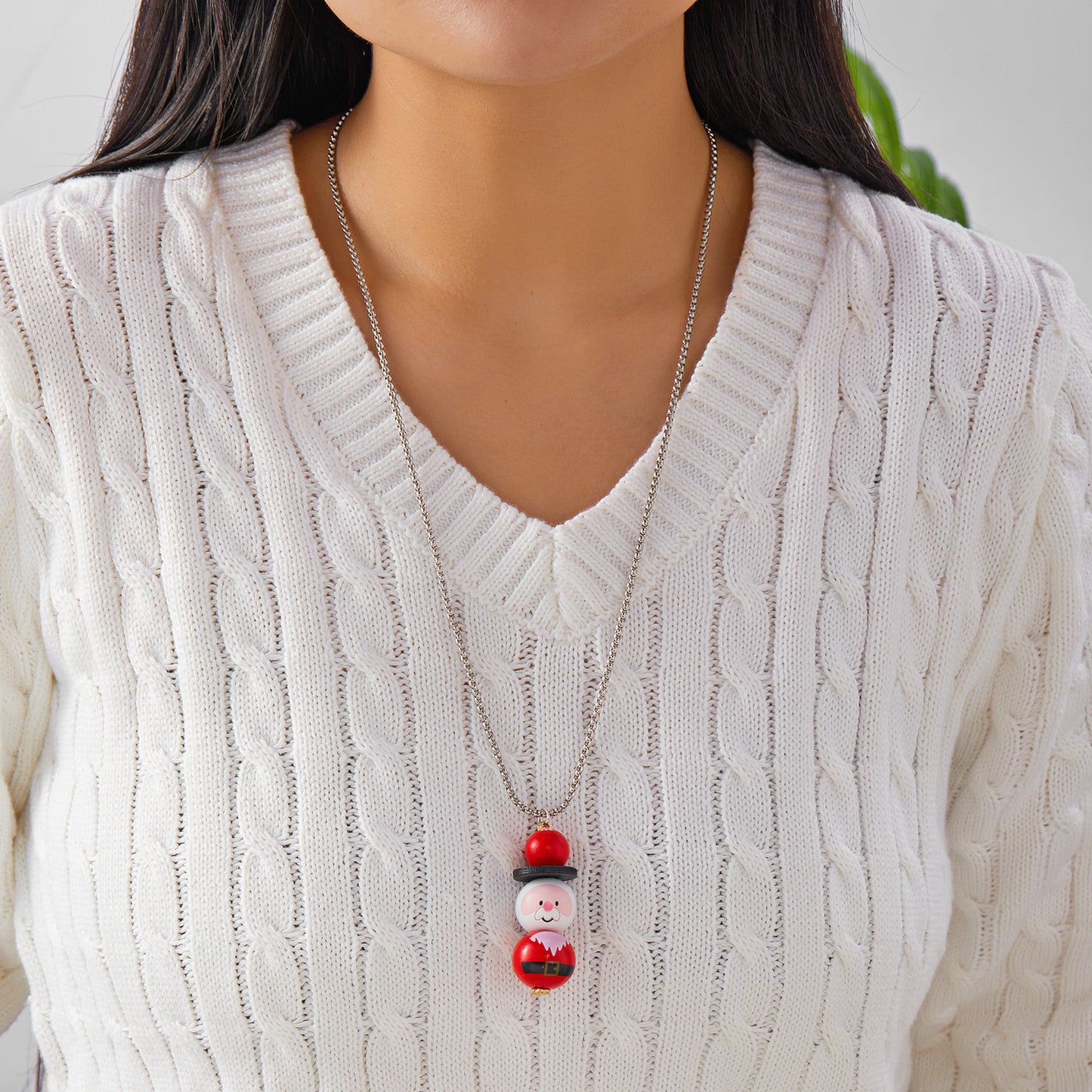 Collana Pendente a Forma di Pupazzo di Neve Stile Ins per Donna con Intarsi in Strass e Struttura in Resina su Catenina, per la Moda Festiva Natalizia