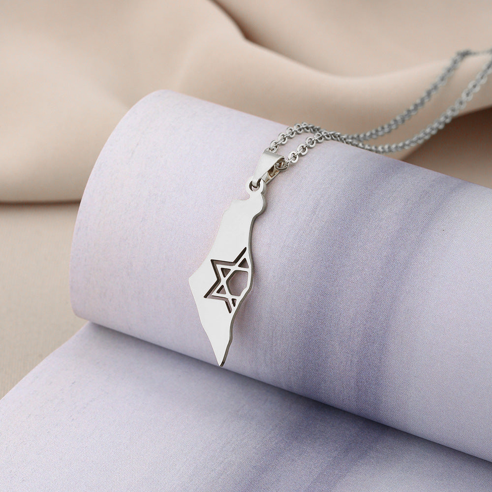 Collana con ciondolo a stella geometrica etnica in acciaio inossidabile con charm in acciaio al titanio e finitura galvanica su catena a O