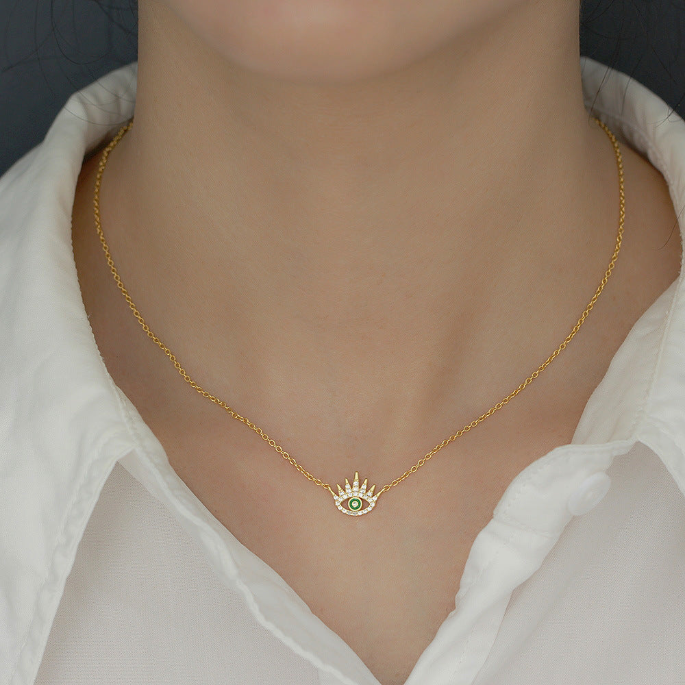 Deliziosa Collana con Ciondolo Occhio di Allah in Argento Sterling 925 Placcato e Zirconia Cubica, Stile Minimalista