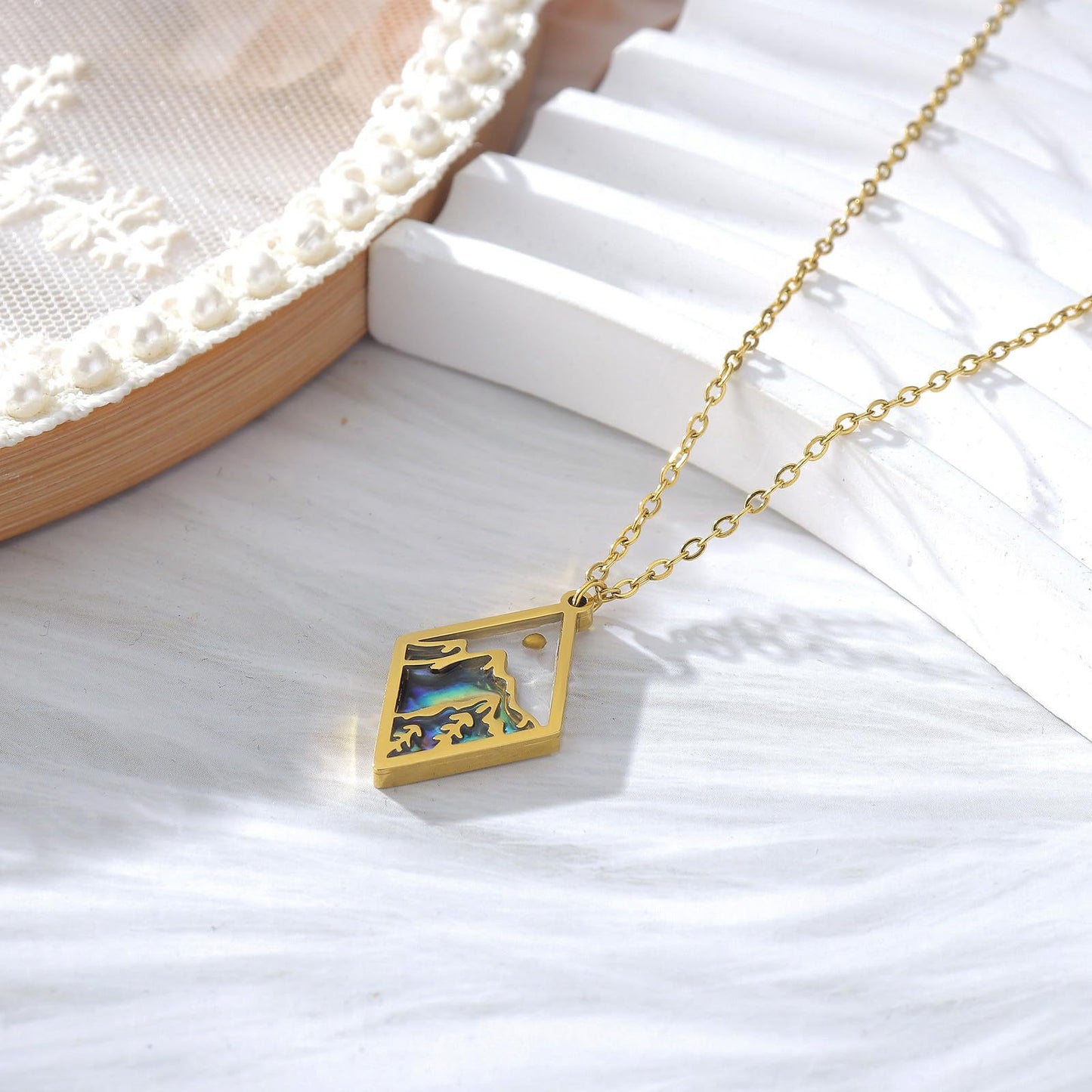 Minimalist Faith-Inspired Geometric Hill Mustard Seed Pendant Necklace in Stainless Steel with Polished Finish for Women