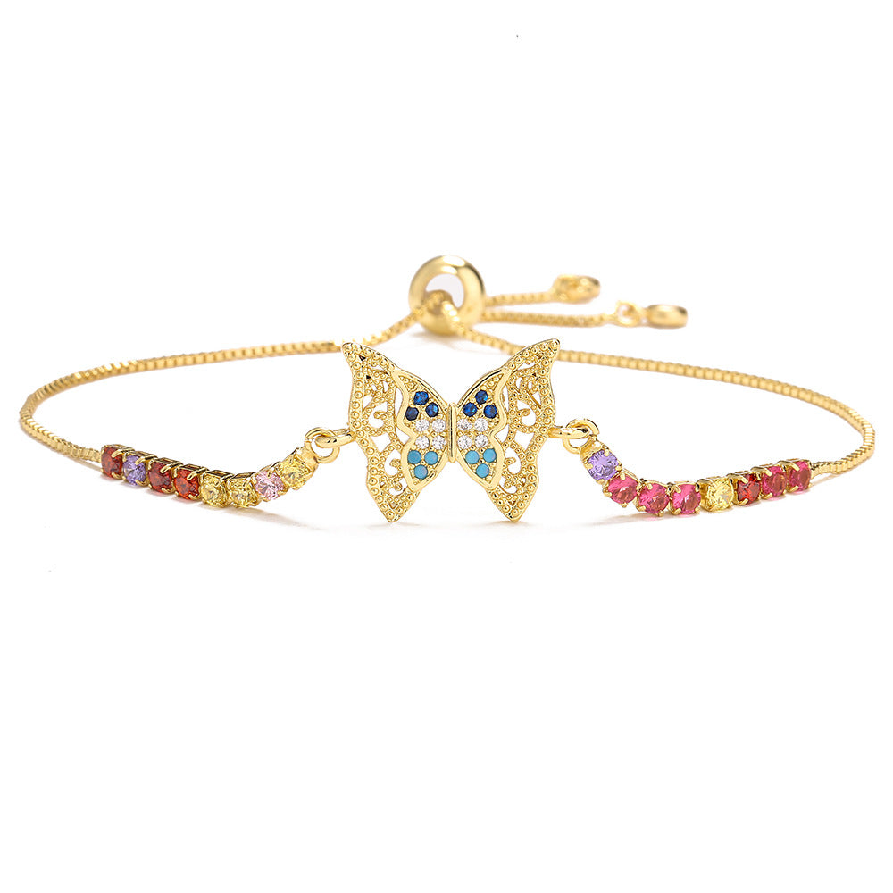 Bracciale da donna in rame geometrico minimalista placcato oro 18 carati con zirconi multicolore