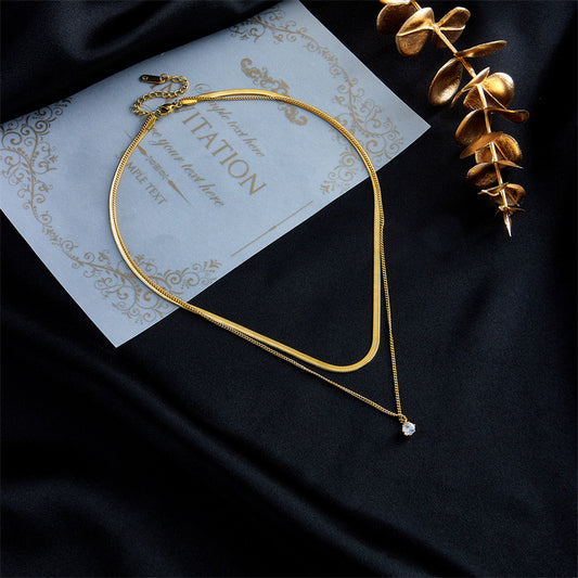 Collana a clavicola multistrato placcata in acciaio al titanio geometrica minimalista con strass per donna