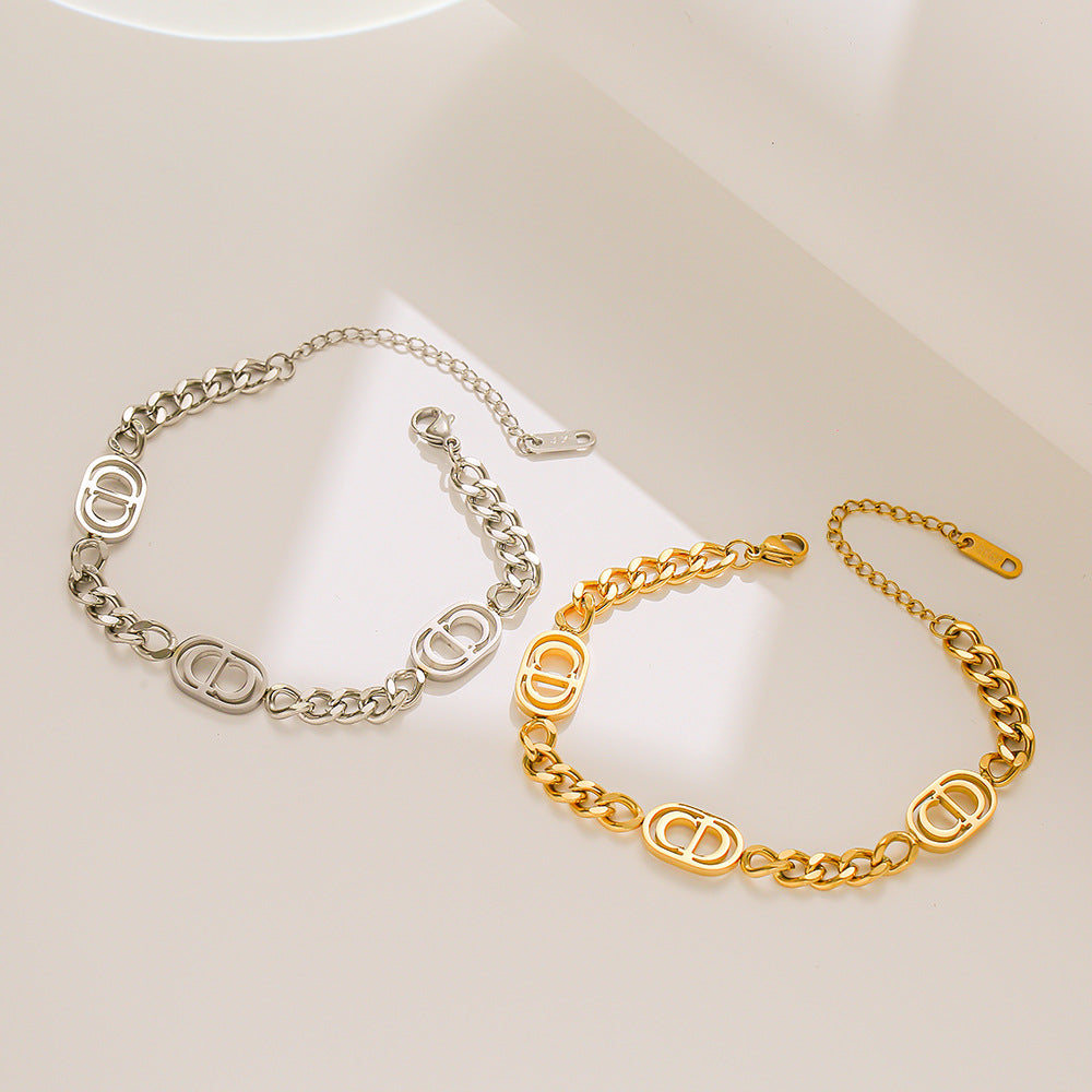 Minimalist Hip Hop Titanium Steel Cuban Link Bracelet with Gold Plating for Women