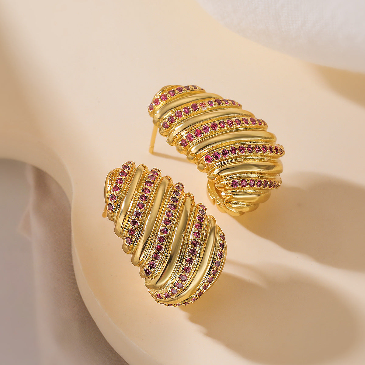 Minimalist Geometric Copper Earrings with 18K Gold Plating and Zircon Inlay for Women