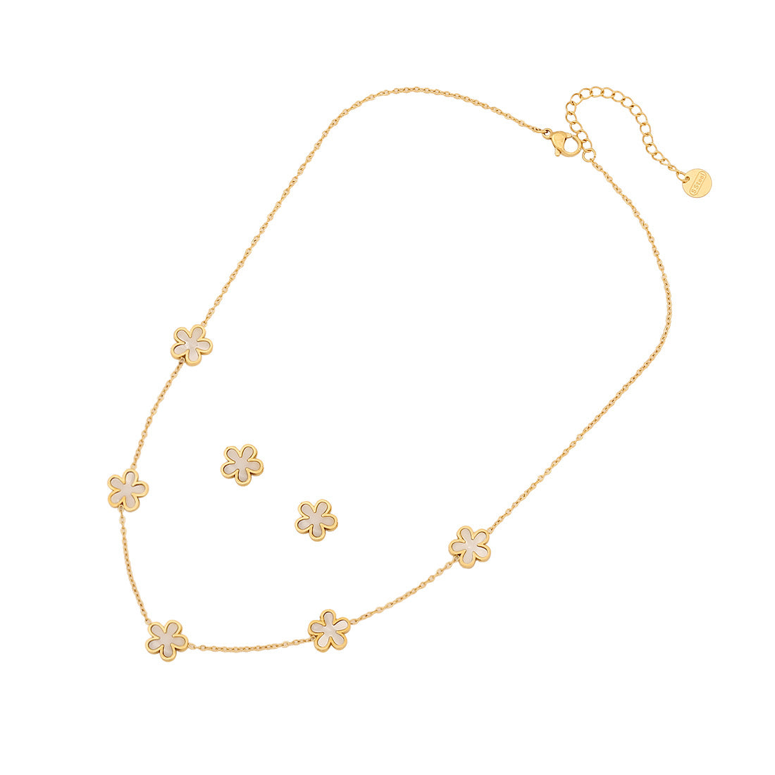 Collana con ciondolo in acciaio inossidabile a forma di cuore e floreale in stile OL alla moda, con finitura placcata e catena a O