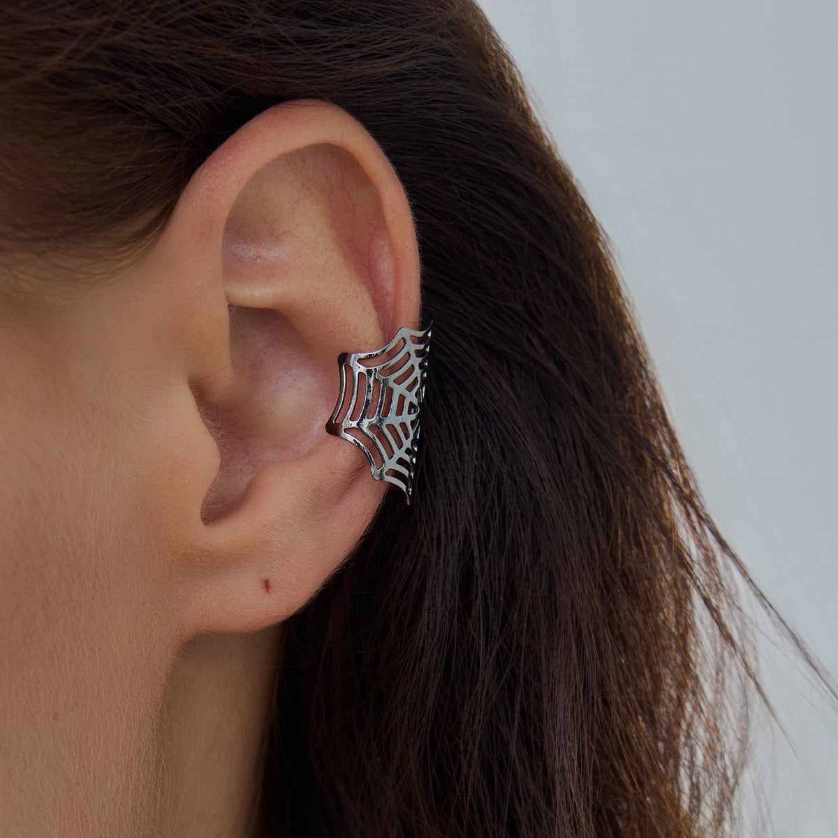 Gothic Sweet Punk Spiderweb Geometric Ear Cuffs for Women with Electroplated Metal Finish