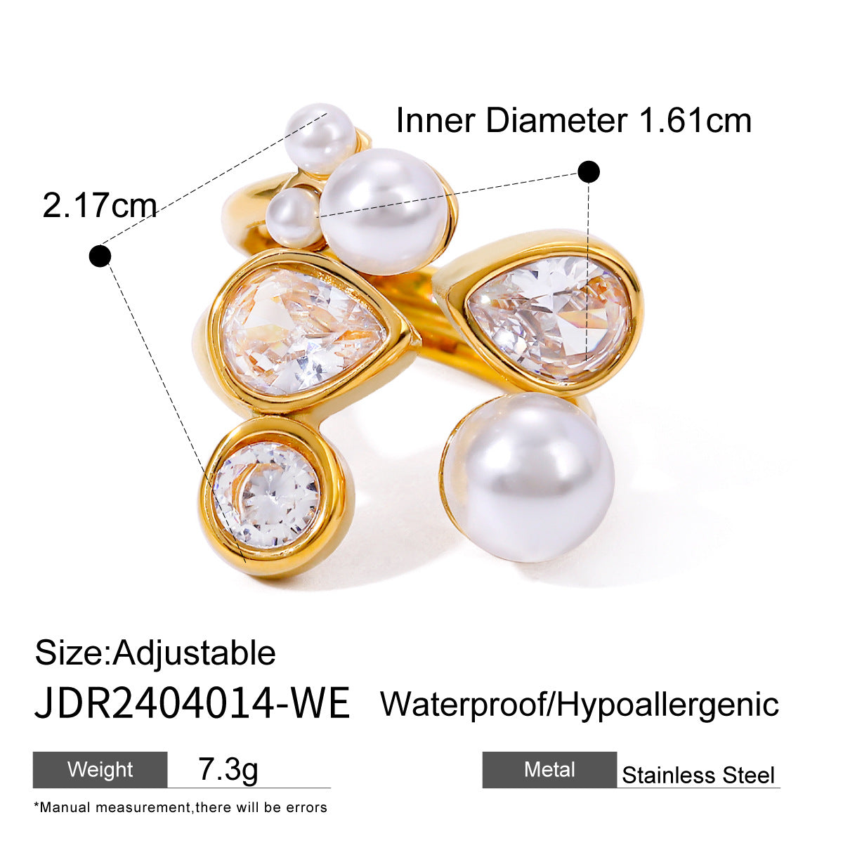Geometric Round Pearl Inlay Plated Stainless Steel Ring for Women