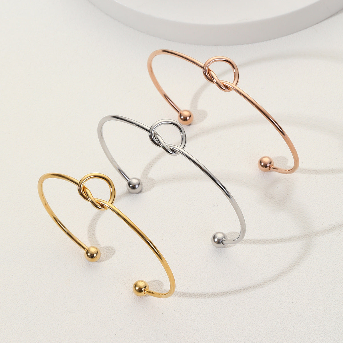 Minimalist Heart Knot Stainless Steel Open Cuff Bracelet for Women DIY Charm Bar
