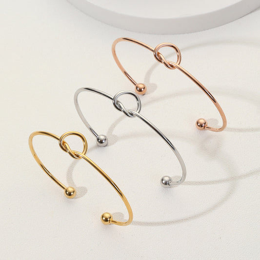 Minimalist Heart Knot Stainless Steel Open Cuff Bracelet for Women DIY Charm Bar