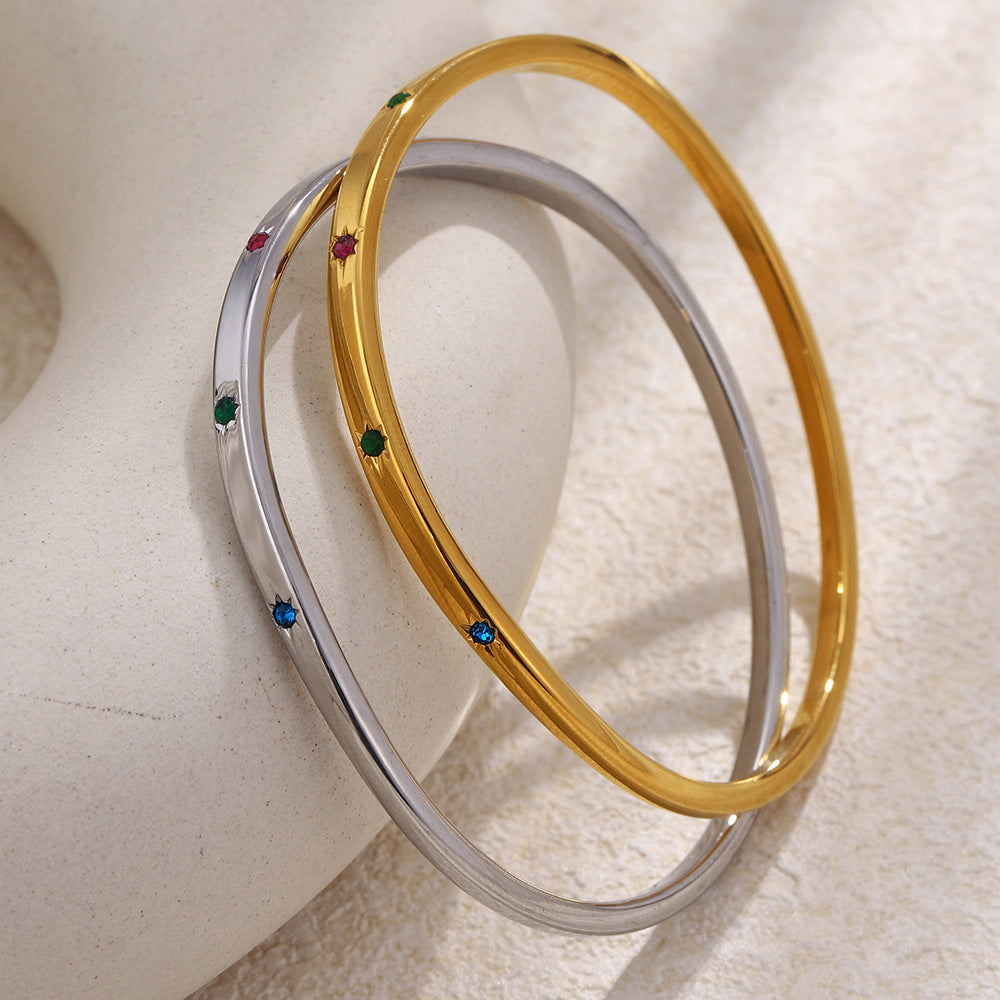 Minimalist Elegant 18K Gold Plated Stainless Steel Star Geometric Curve Bangle for Women