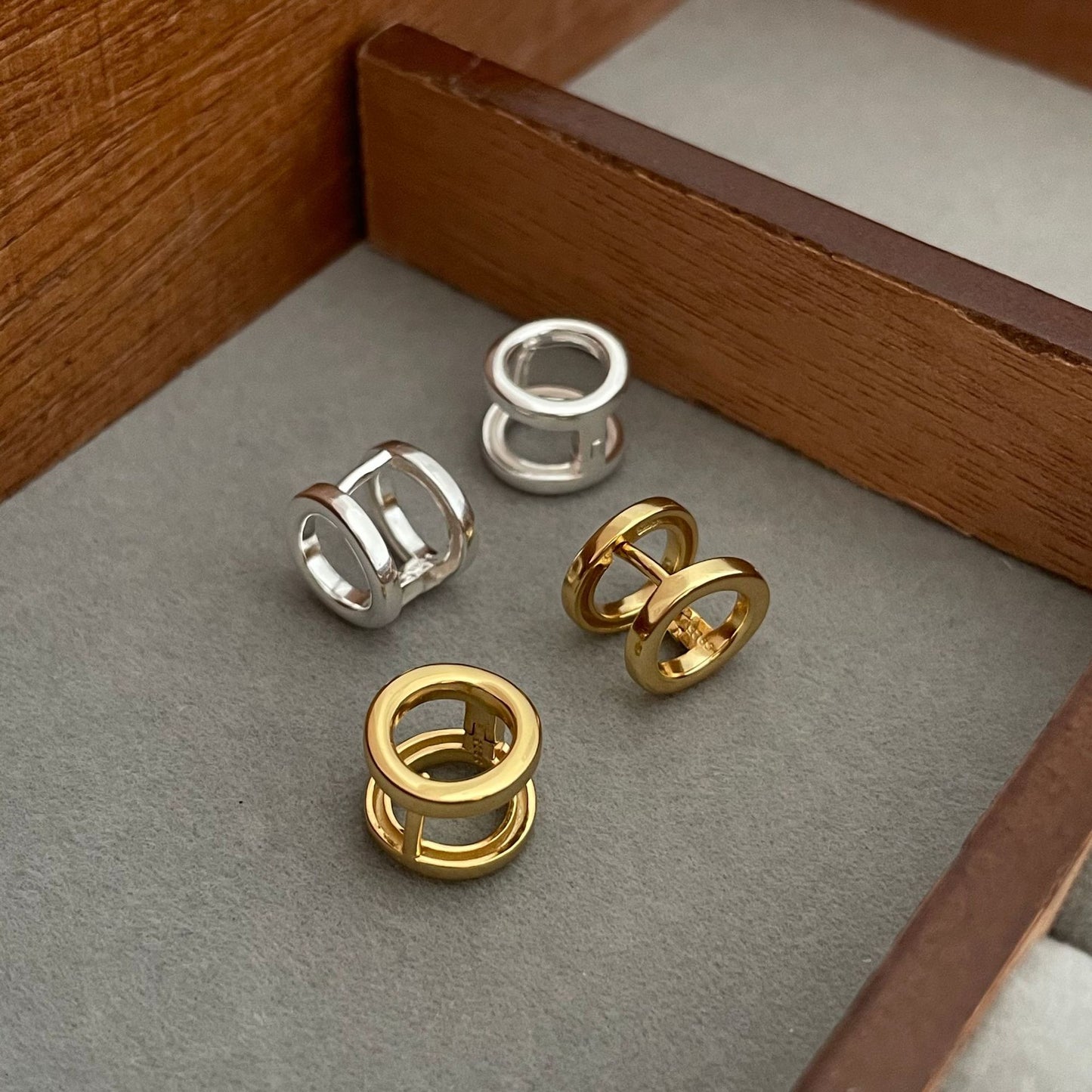 Minimalist Round Hoop Earrings in 925 Sterling Silver with Gold Plating and Pavé Crystal Accent