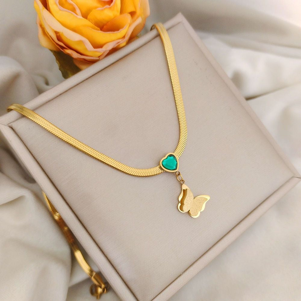 Minimalist Elegant Matte Butterfly Titanium Steel Necklace Snake Chain Women Jewelry