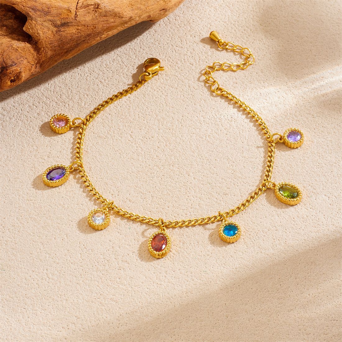 Minimalist Geometric Butterfly Lip Drip Oil Rhinestone Stainless Steel Bracelet with Fine Chain
