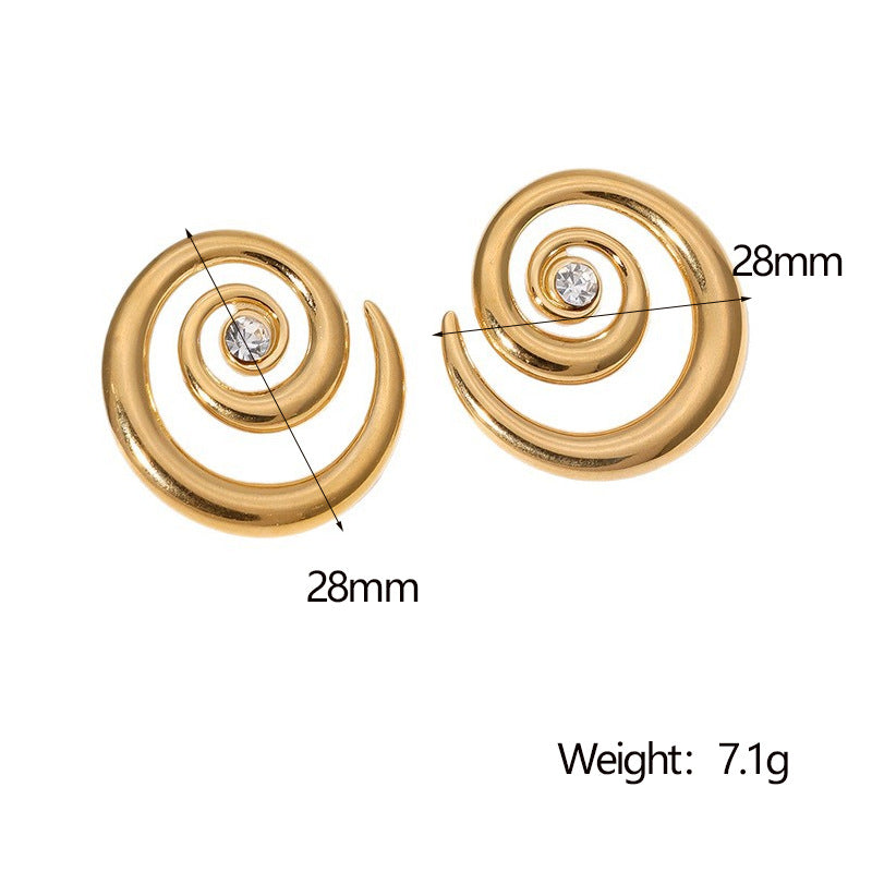 Minimalist Geometric Stainless Steel Earrings with 18K Gold Plating and Rhinestone Accents for Women