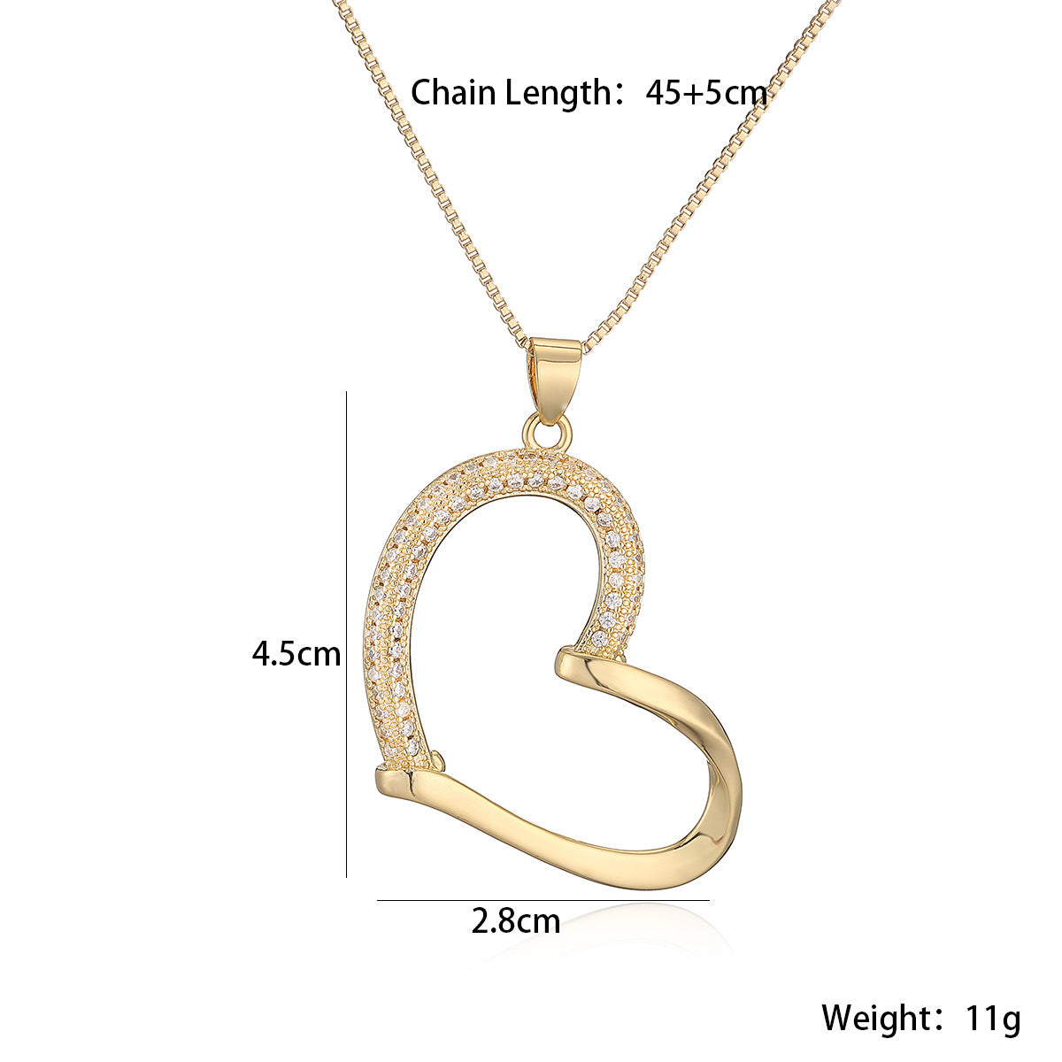 Minimalist 18K Gold Plated Brass Hollow Heart Cubic Zirconia Pendant Necklace for Women