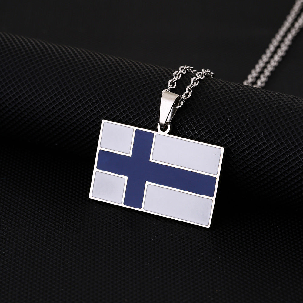 Collana con Pendente Geometrico Rettangolare Minimalista Etnico Vintage in Acciaio Inox con Finitura Smaltata Unisex