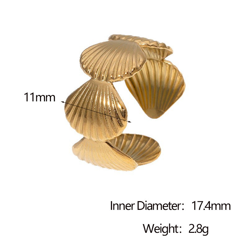 Anello Aperto a Conchiglia Geometrica Minimalista in Acciaio Inossidabile Placcato Oro 18K da Donna