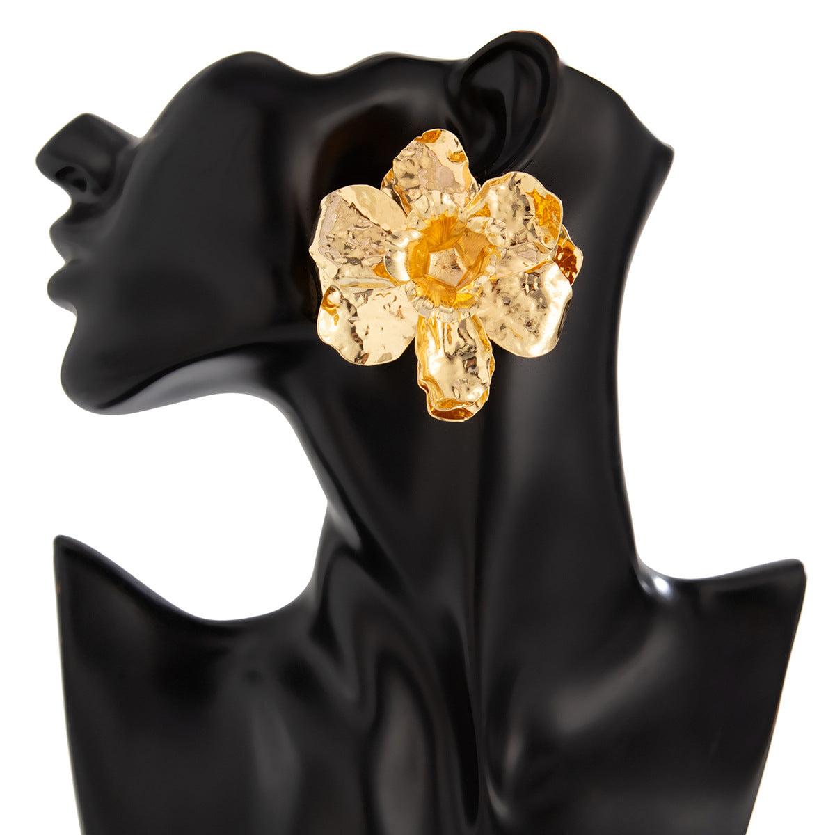 Pendientes Florales Exagerados con Diseño de Flor de Metal Plisado 3D, Tachuelas de Acero Inoxidable Galvanizado para Mujer