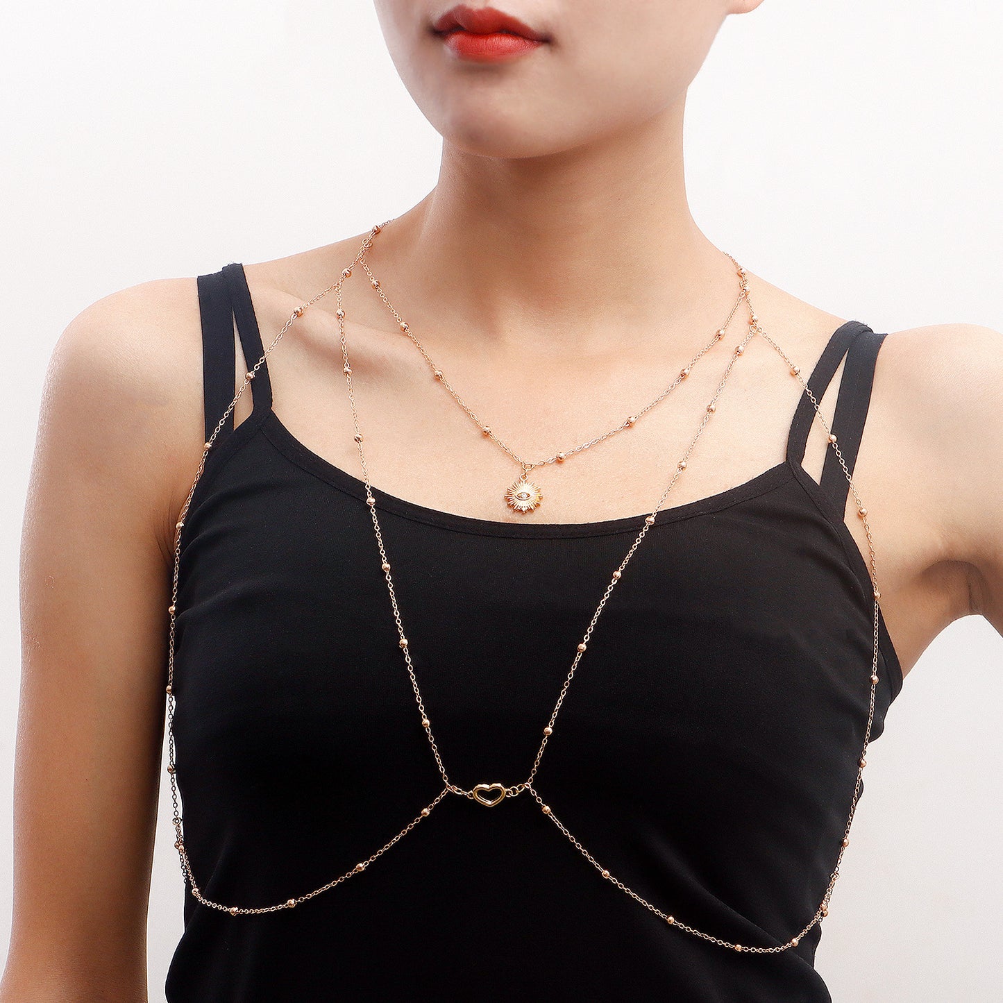 Minimalist Geometric Body Chain for Women with Alloy Beads and Plated Finish