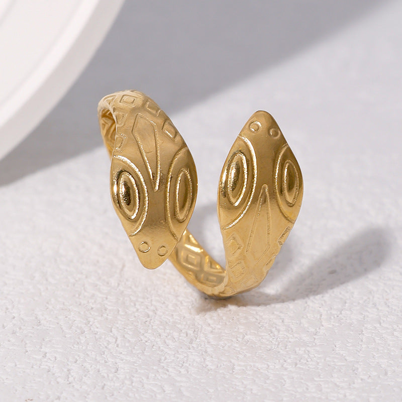 Anello aperto a serpente minimalista in acciaio inossidabile placcato oro 18 carati da donna, gioielli con animali zodiacali