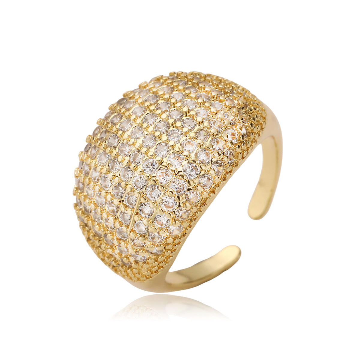 Anello da donna in rame a cuore geometrico minimalista con intarsio di strass e finitura placcata
