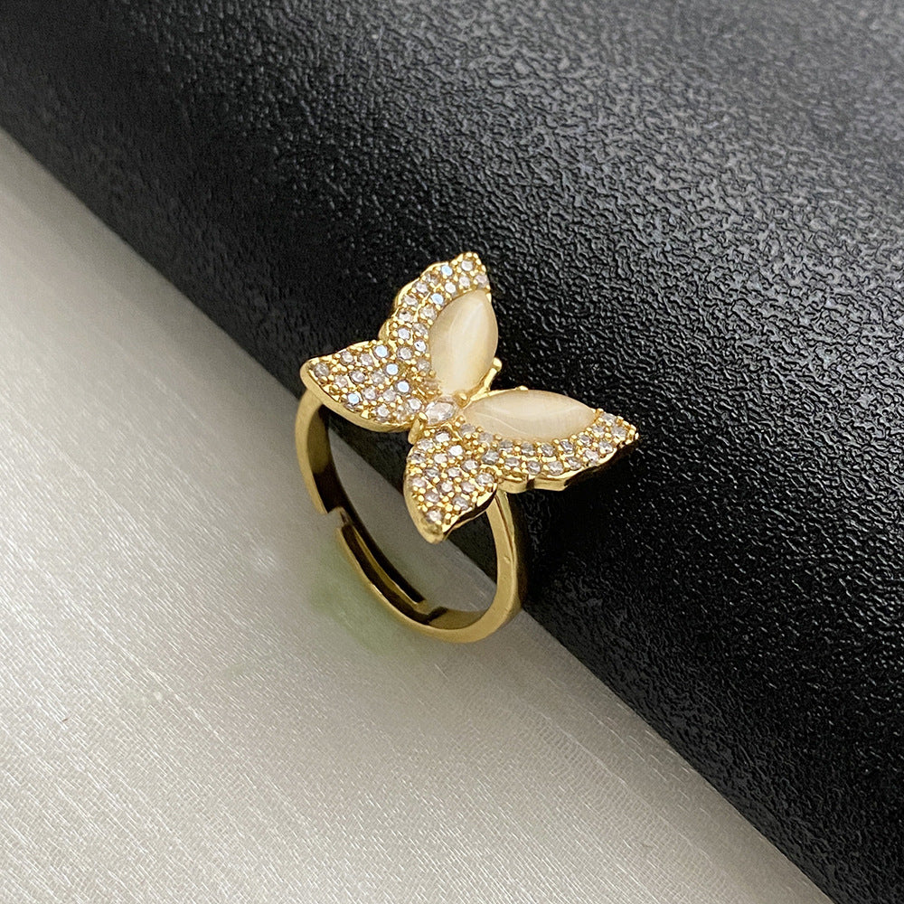 Minimalist Butterfly-Shaped Copper Ring with Plated Finish Adjustable Finger Ring for Women