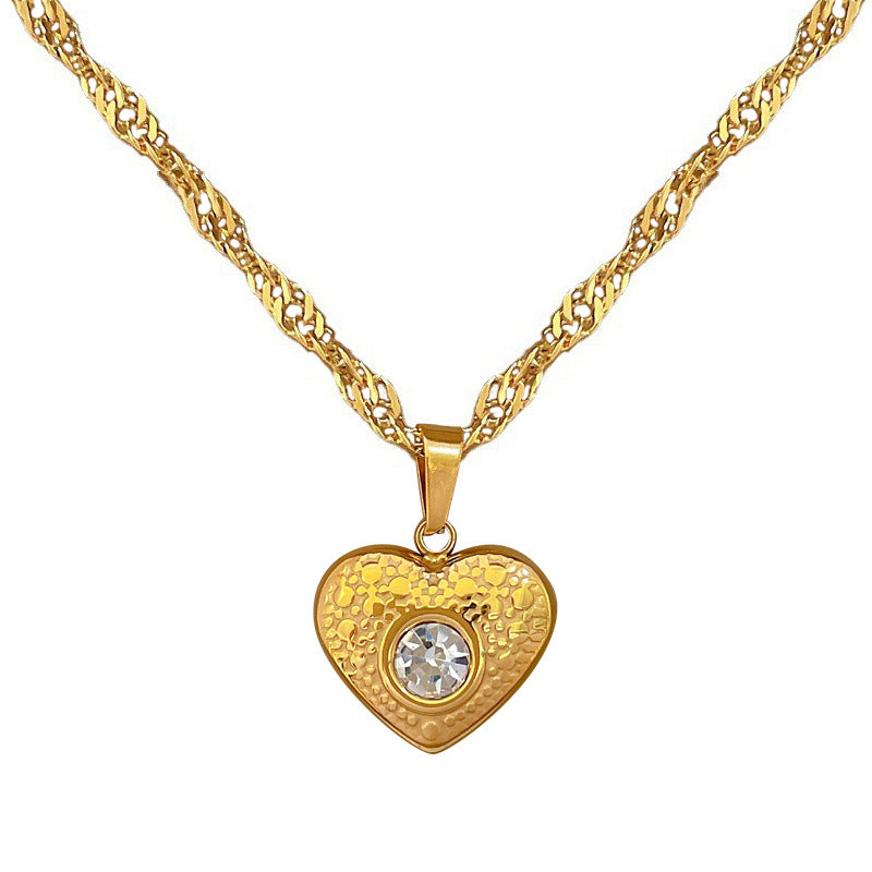 Minimalist Titanium Steel Heart-Shaped Pendant Necklace for Women and Men with Gold-Plated Finish and Geometric Design