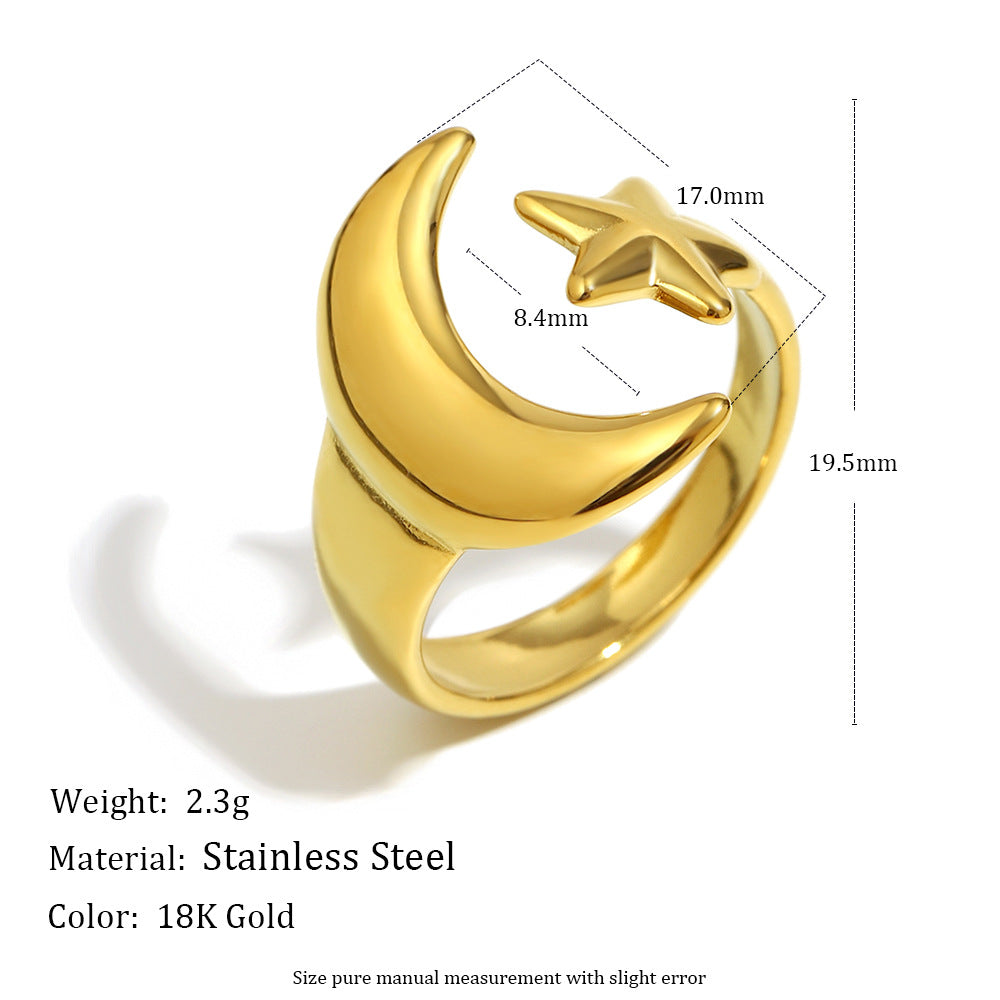 Minimalist Geometric Asymmetrical Heart Star Ring in Stainless Steel with 18K Gold Plating for Women