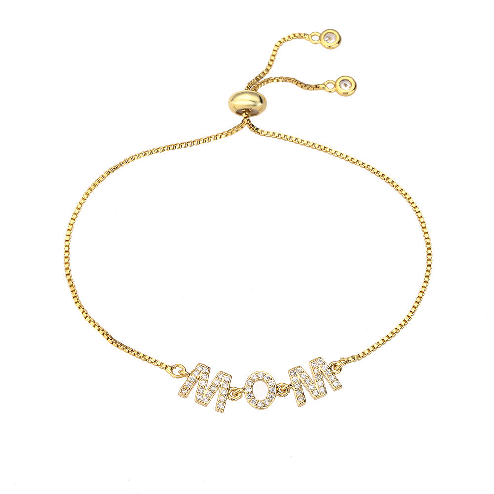 Minimalist Geometric Copper Bracelet with Micro-Paved Zirconia and Gold Plating for Mother's Day Gift
