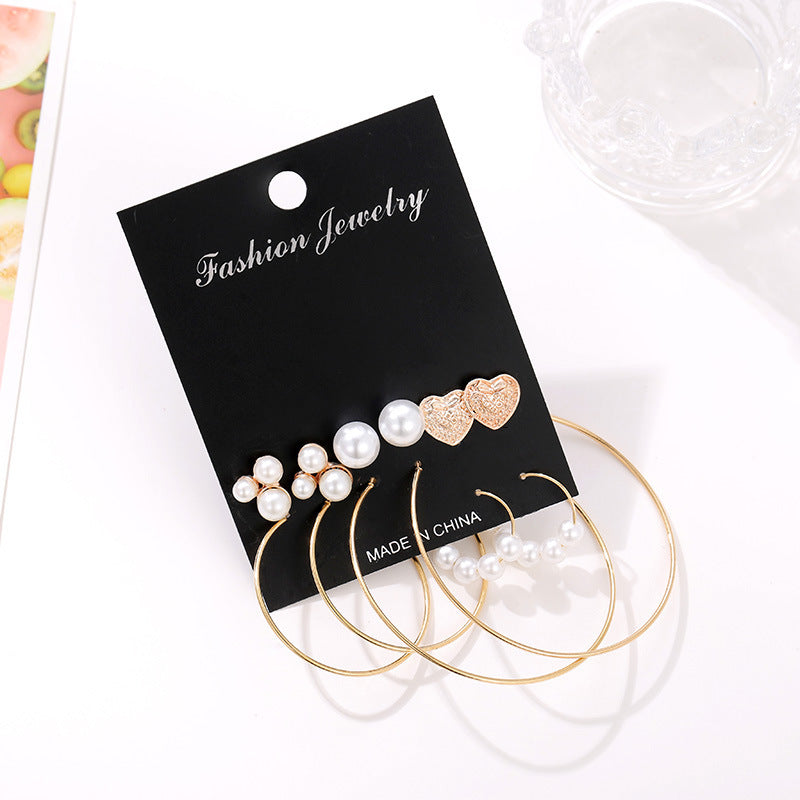 Fashion Minimalist Geometric Gold-Tone Rose Gold Plated Alloy Hoop Earrings with Pearl and Heart Accents