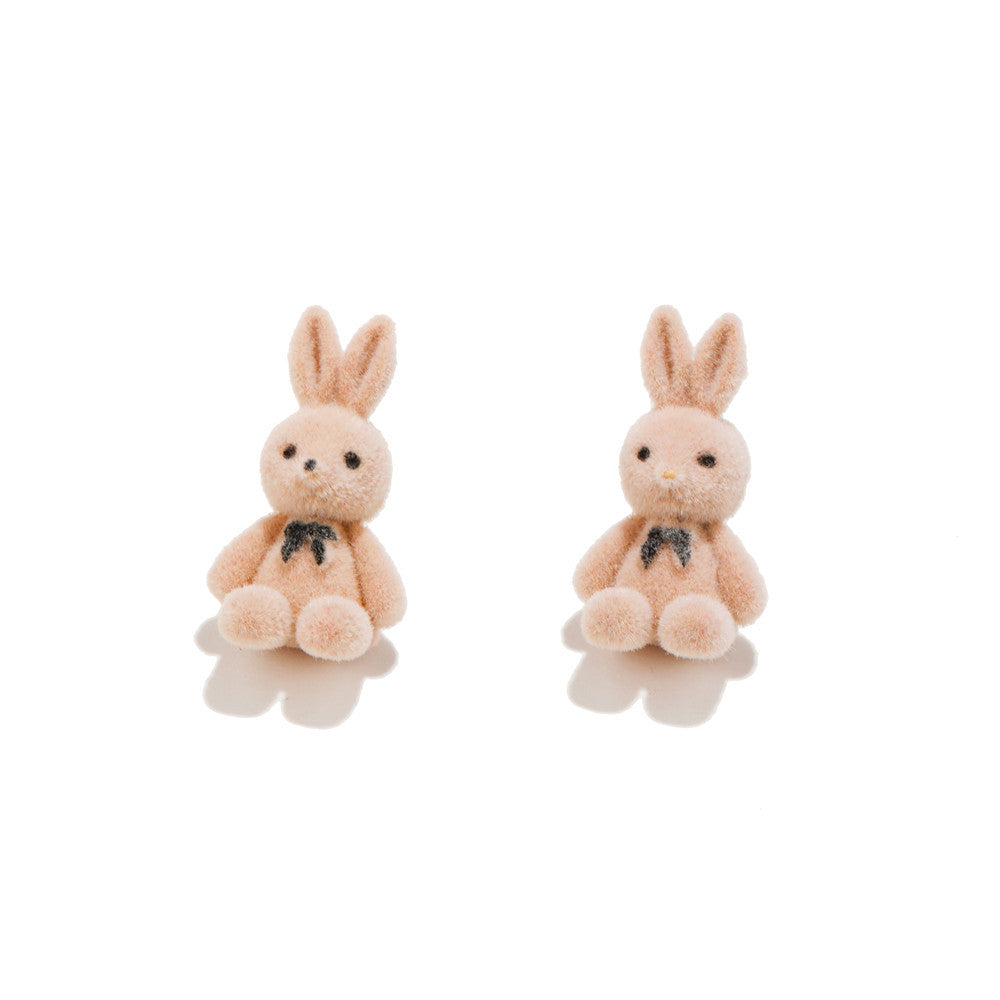 Cute Cartoon Rabbit Velvet Earrings with 925 Sterling Silver Posts for Women
