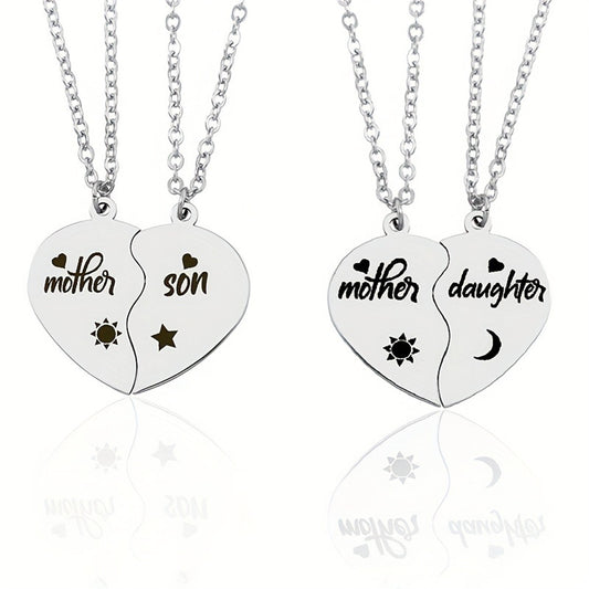 Minimalist Heart-Shaped Stainless Steel Necklace with Titanium Steel Pendant and Plated Finish for Mothers and Children