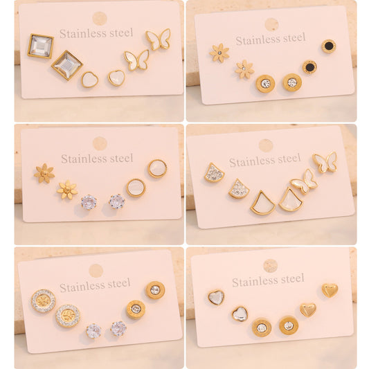 Aretes de Mujer de Acero Inoxidable con Diseño Geométrico Minimalista en Forma de Corazón y Acabado Bañado