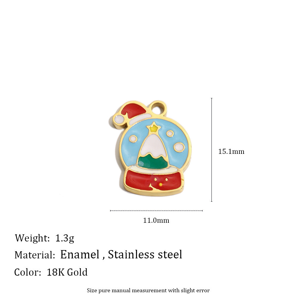 Colgante Minimalista de Moda con Temática Navideña en Acero Inoxidable con Baño de Oro de 18K con Motivos de Copo de Nieve y Papá Noel