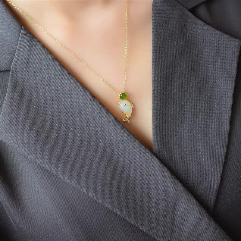 Minimalist Dolphin Pendant Necklace for Women and Men in Titanium Steel with Gold Plating on O-Chain