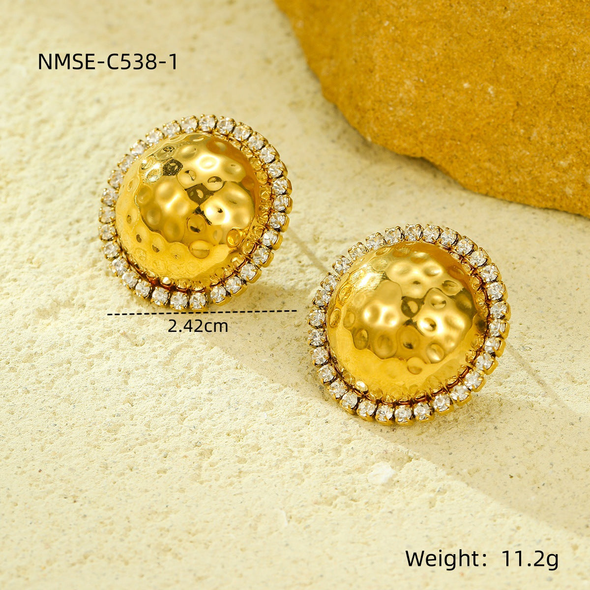 Pendientes de mujer de acero inoxidable con formas geométricas, baño de oro de 18K y incrustaciones de diamantes de imitación