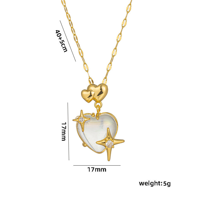 Minimalist Cold-Tone Heart-Shaped Titanium Steel Pendant Necklace with Electroplated Finish for Women