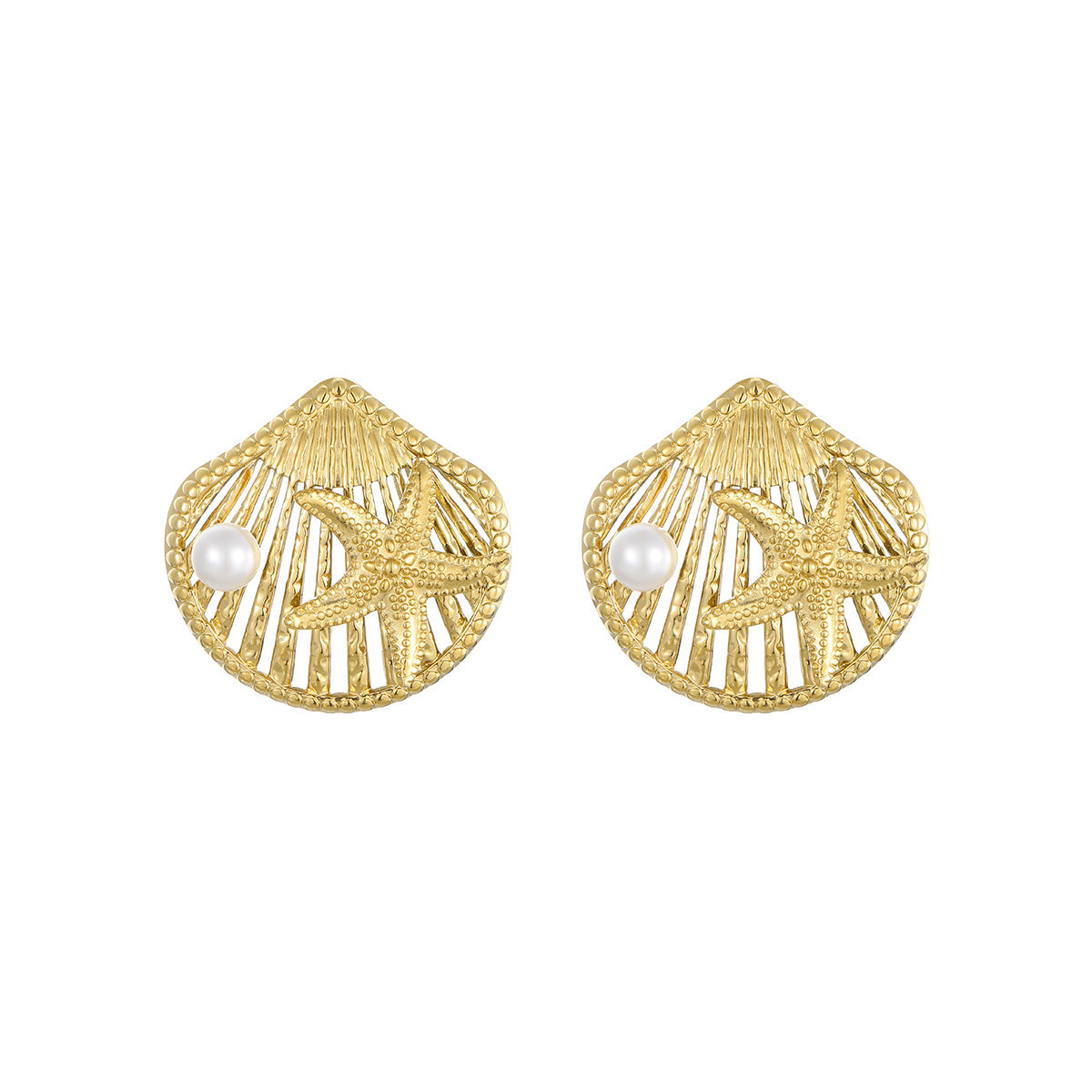 Pendientes minimalistas de acero inoxidable con forma de estrella de mar y acabado chapado para mujer